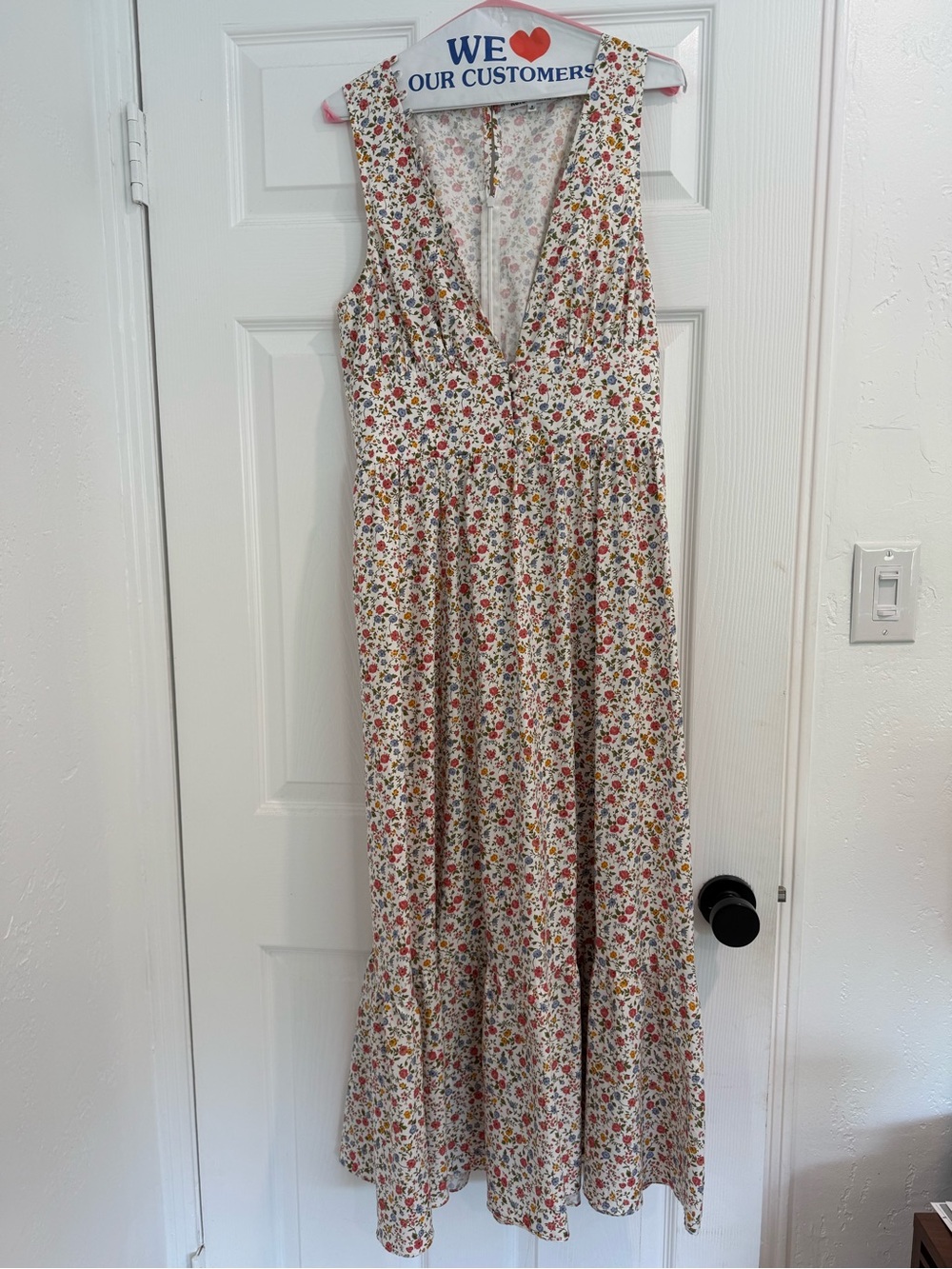 Reformation White Floral Midi Dress with Pink, Yellow and Green Print - Picture 5 of 5